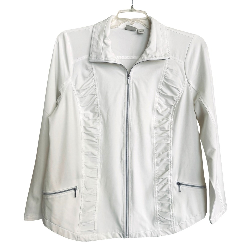 White Women’s Ruffle-Trim Zip Jacket